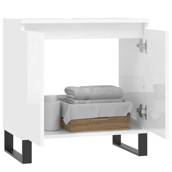Badkamerkast 58x33x60 cm bewerkt hout hoogglans wit 3