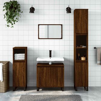 Badkamerkast 58x33x60 cm bewerkt hout bruin eikenkleur 1