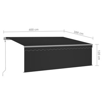 Luifel met rolgordijn, LED en windsensor 4x3 m antracietkleurig   9