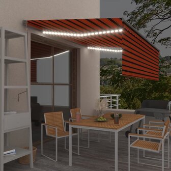 Luifel met rolgordijn, LED en windsensor 4x3 m oranje en bruin   1
