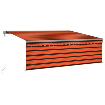 Luifel met rolgordijn, LED en windsensor 4x3 m oranje en bruin   2