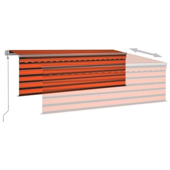 Luifel met rolgordijn, LED en windsensor 4x3 m oranje en bruin   4
