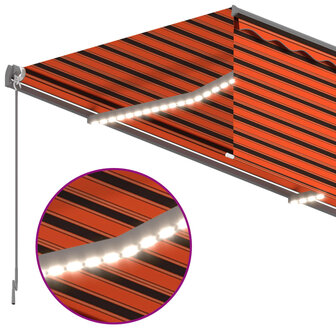 Luifel met rolgordijn, LED en windsensor 4x3 m oranje en bruin   5