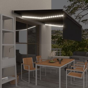 Luifel met rolgordijn, LED en windsensor 4,5x3 m antracietkleur 1