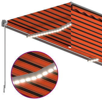Luifel met rolgordijn, LED en windsensor 4,5x3 m oranje bruin 5