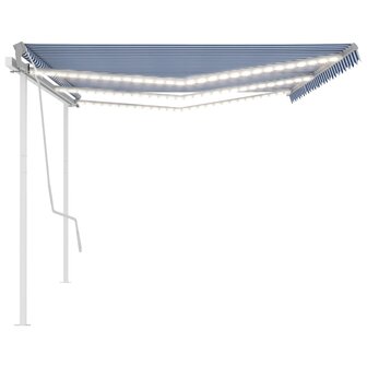 Luifel automatisch met LED en windsensor 6x3,5 m blauw en wit 4