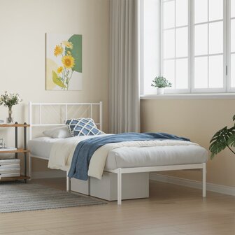 Bedframe met hoofdbord zonder matras metaal wit 75x190 cm 1
