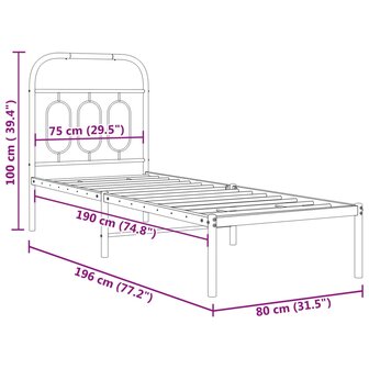 Bedframe met hoofdbord metaal zwart 75x190 cm 8