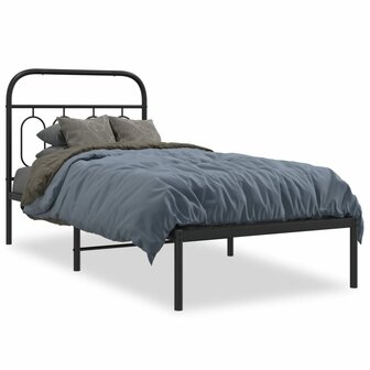 Bedframe met hoofdbord metaal zwart 80x200 cm 2
