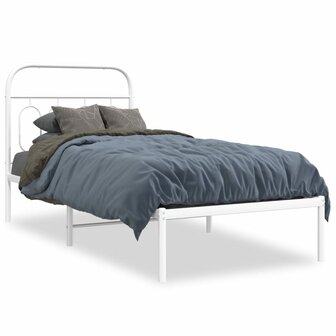 Bedframe met hoofdbord metaal wit 80x200 cm 2