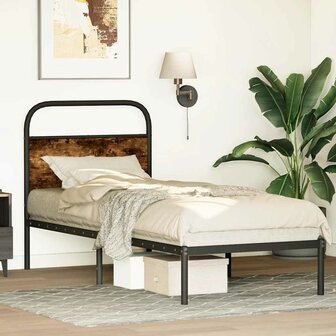 Bedframe zonder matras bewerkt hout gerookt eiken 75x190 cm 4