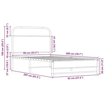 Bedframe zonder matras bewerkt hout sonoma eikenkleur 90x200 cm 9