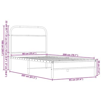Bedframe zonder matras bewerkt hout bruin eikenkleur 90x200 cm 9