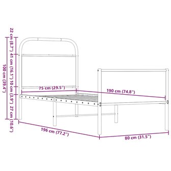Bedframe zonder matras bewerkt hout bruin eikenkleur 75x190 cm 9