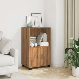 Rolkast 55x40x91 cm bewerkt hout artisanaal eikenkleurig 1