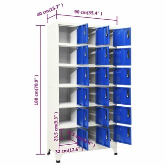 Lockerkast 90x40x180 cm staal grijs en blauw 8