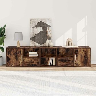 Hoekkast 200x40x45 cm bewerkt hout gerookt eikenkleurig 3