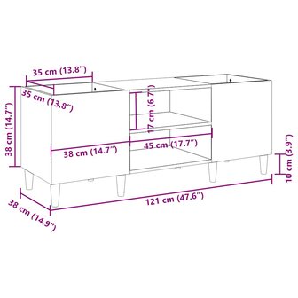 Platenkast 121x38x48 cm bewerkt hout betongrijs 8