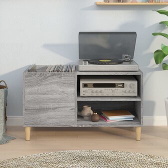 Platenkast 84,5x38x48 cm bewerkt hout grijs sonoma eikenkleurig 3