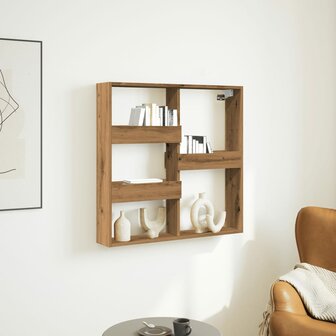 Wandkast 80x15x80 cm bewerkt hout artisanaal eikenkleur 1
