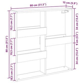 Wandkast 80x15x80 cm bewerkt hout artisanaal eikenkleur 9