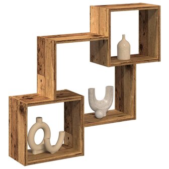 Wandkast 78x18x71 cm bewerkt hout oud houtkleurig 1