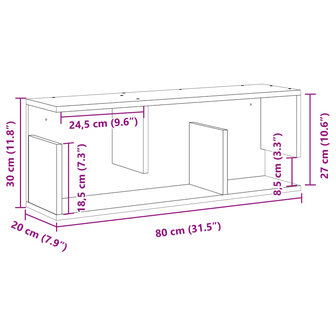 Wandkast 80x20x30 cm bewerkt hout bruin eikenkleur 9
