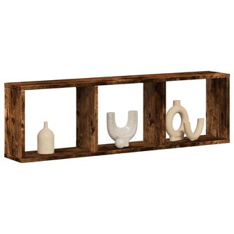 Wandkast 100x16x30 cm bewerkt hout gerookt eikenkleurig 1