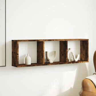 Wandkast 100x16x30 cm bewerkt hout gerookt eikenkleurig 3