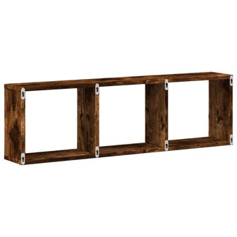 Wandkast 100x16x30 cm bewerkt hout gerookt eikenkleurig 6