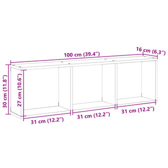 Wandkast 100x16x30 cm bewerkt hout gerookt eikenkleurig 9