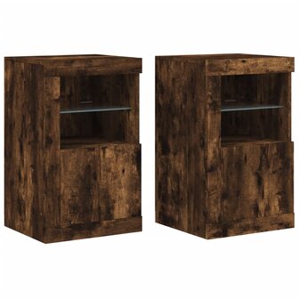 Bijzetkastjes met LED 2 st bewerkt hout gerookt eikenkleurig 2