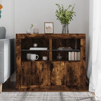 Bijzetkastjes met LED 2 st bewerkt hout gerookt eikenkleurig 3