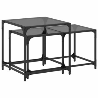 2-delige Tafeltjesset met zwart glazen blad staal 2