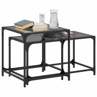 2-delige Tafeltjesset met zwart glazen blad staal 3