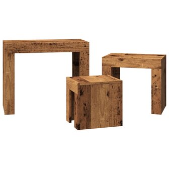 3-delige Tafeltjesset bewerkt hout oud houtkleurig 5