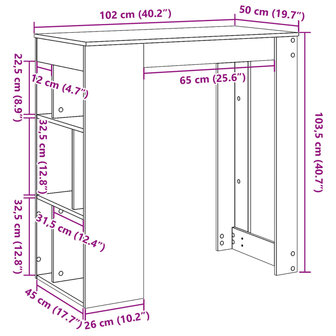 Bartafel met rekken 102x50x103,5 cm hout sonoma eikenkleur 9