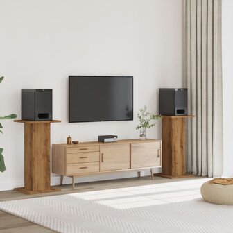 Speakerstandaards 2 st 30x30x80 cm hout artisanaal eikenkleurig 1