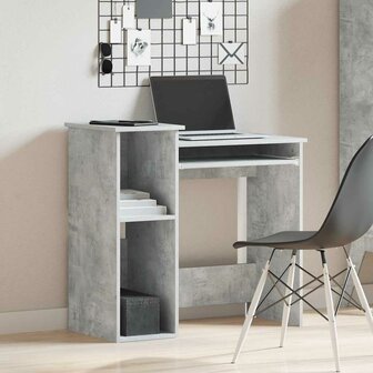 Bureau met schappen 84x40x78 cm bewerkt hout betongrijs 3