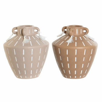 Vaas Home ESPRIT Bruin Lichtbruin Keramisch Koloniaal Franjes 15,5 x 15,5 x 17,1 cm (2 Stuks) 1