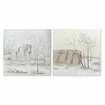 Schilderij DKD Home Decor Canvas 100 x 3,8 x 100 cm Bomen Cottage (2 Stuks) 1