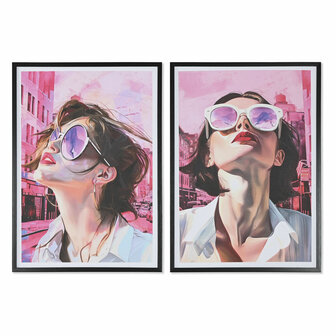 Schilderij Home ESPRIT Roze Vrouw Modern 50 x 2,5 x 70 cm (2 Stuks) 1