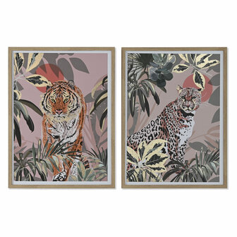 Schilderij Home ESPRIT Rood Groen Koloniaal Gouden Jungle 45 x 2,5 x 60 cm (2 Stuks) 1