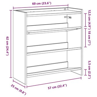 Schoenenrek 60x25x62 cm bewerkt hout betongrijs 9