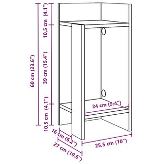 Bijzettafeltje met plank 25,5x27x60 cm zwart 9