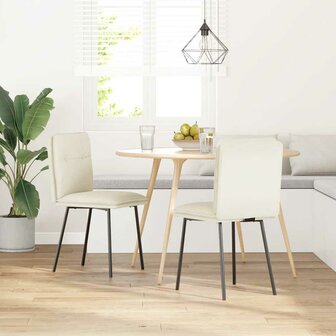Eetkamerstoelen 2 st fluweel cr&egrave;mekleurig 2