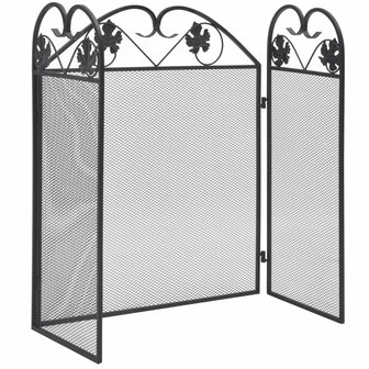 Haardscherm 3 panelen ijzer zwart 2