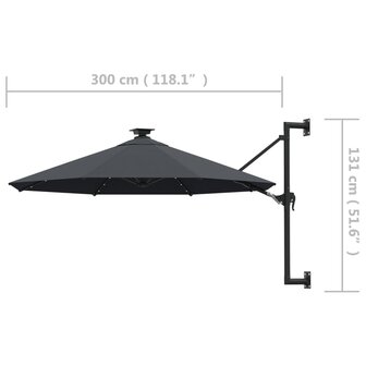 Wandparasol met LED&amp;apos;s 300 cm antracietkleurig 9