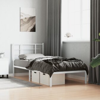 Bedframe met hoofdbord metaal wit 90x190 cm 1