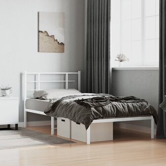 Bedframe met hoofdbord metaal wit 100x200 cm 1